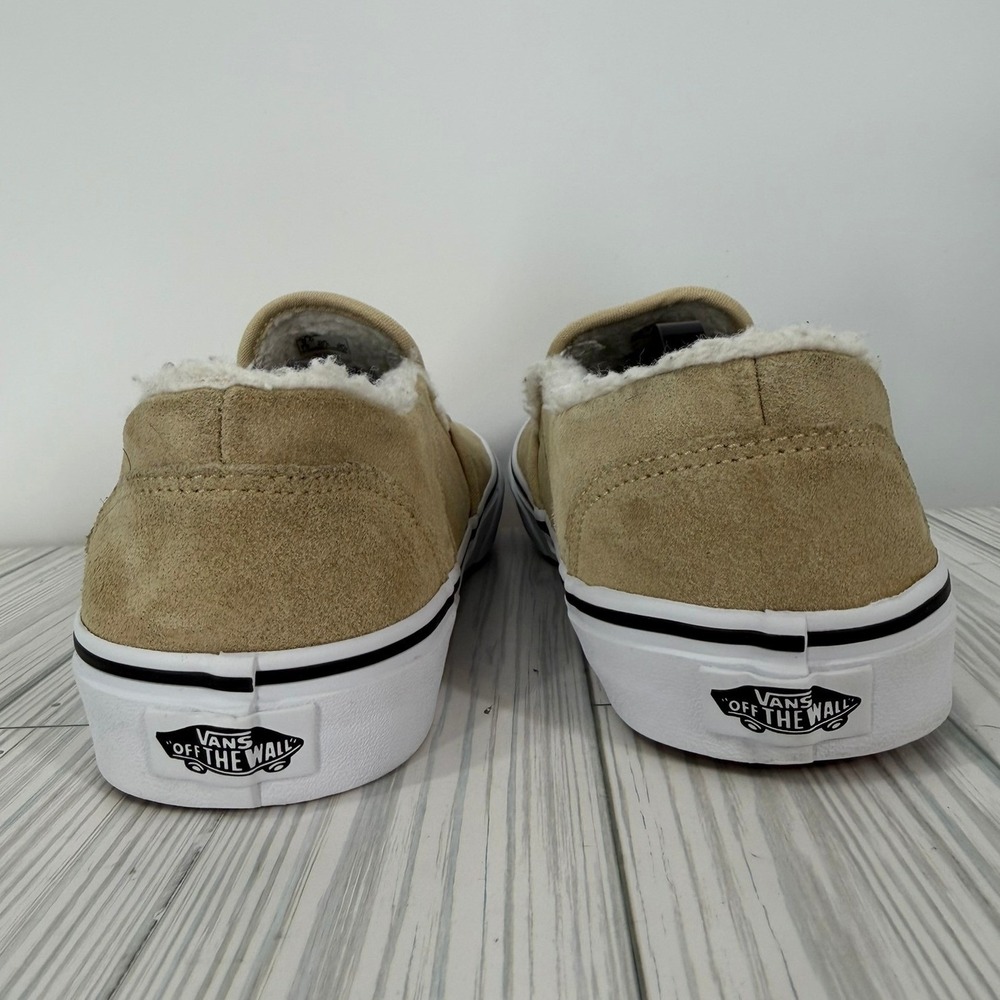 Vans Classic Slip-On Tan Suede‎ Sherpa Lined Sneakers Womens Size 9.5 - Picture 7 of 10